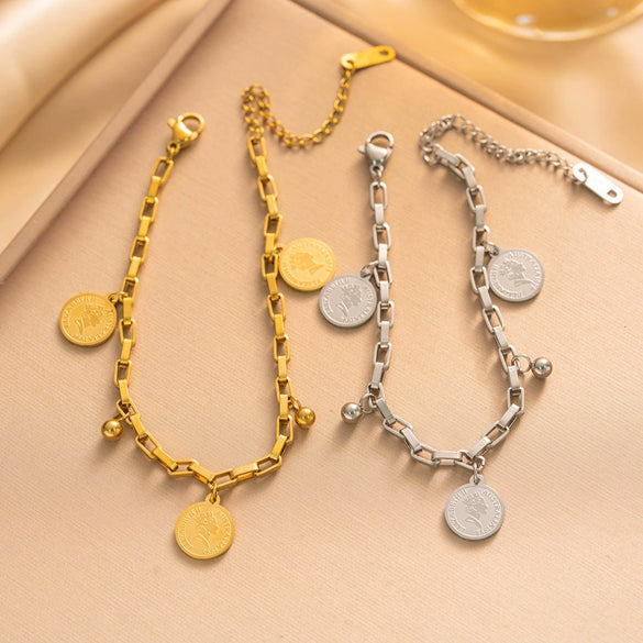 Gold Plated Titanium Steel Geometric Pendant Bracelet For Women With Hip Hop Inspired Temperament Style