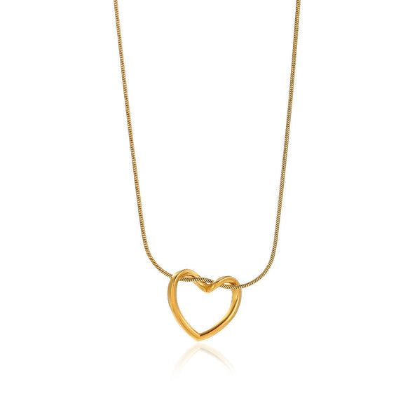 Gold Plated Titanium Steel Hollow Heart Pendant Snake Chain Necklace For Women Minimalist Versatile Jewelry Design