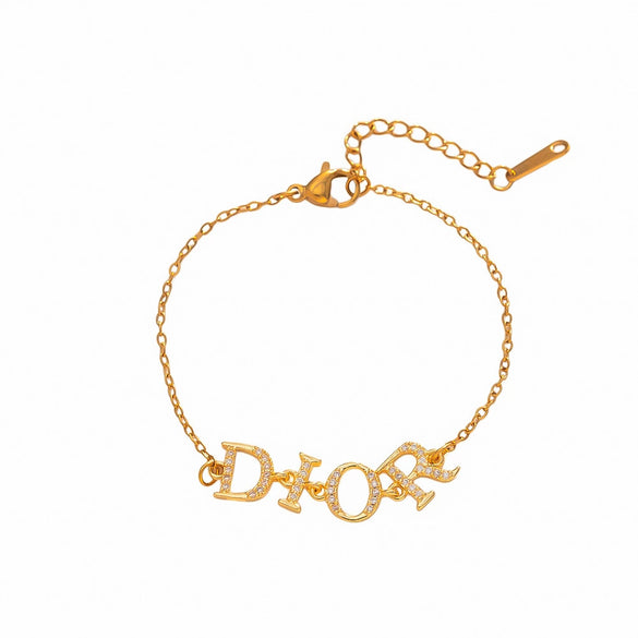 Gold Plated Titanium Steel Letter Pendant Clavicle Chain Necklace With Diamond Accents For Women