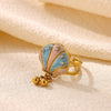 Gold Plated Titanium Steel Open Ring With Colorful Tassel Seashell Tropical Fish Starfish And Pearl Inspired Details For Women