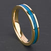 Gold Plated Tungsten Steel Rings With Natural Turquoise Inlay Geometric Unisex Wedding Bands For Men And Women