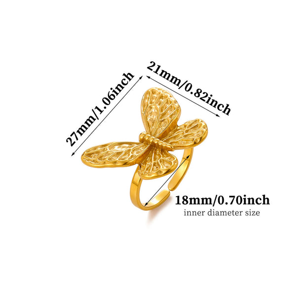 Gold Plated Zircon Butterfly And Flower Adjustable Open Ring Sweet Floral Unisex Fashion Jewelry