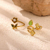 Gold Plated Zircon Butterfly And Flower Adjustable Open Ring Sweet Floral Unisex Fashion Jewelry
