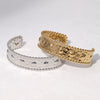 Gold Tone Electroplated Stainless Steel Adjustable Open Bracelet With Simple Geometric Design And Fade Resistant Finish