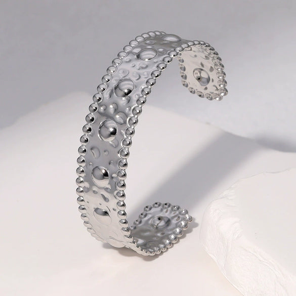 Gold Tone Electroplated Stainless Steel Adjustable Open Bracelet With Simple Geometric Design And Fade Resistant Finish