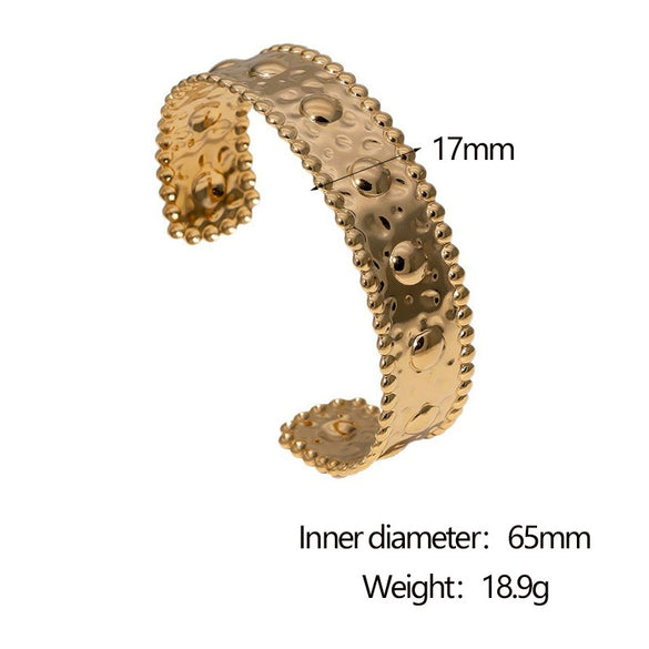 Gold Tone Electroplated Stainless Steel Adjustable Open Bracelet With Simple Geometric Design And Fade Resistant Finish