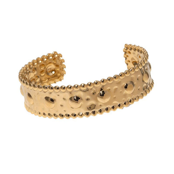 Gold Tone Electroplated Stainless Steel Adjustable Open Bracelet With Simple Geometric Design And Fade Resistant Finish