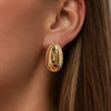 Gold Tone Electroplated Stainless Steel Oval Stud Earrings With Geometric Dotted Edge Retro Statement Design For Women