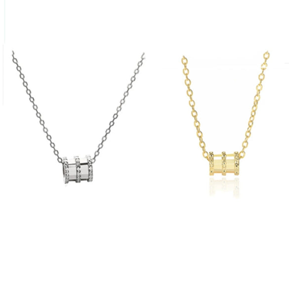 Gold Tone Electroplated Sterling Silver Necklace With Rhombus Pendant And Bead Chain For Women