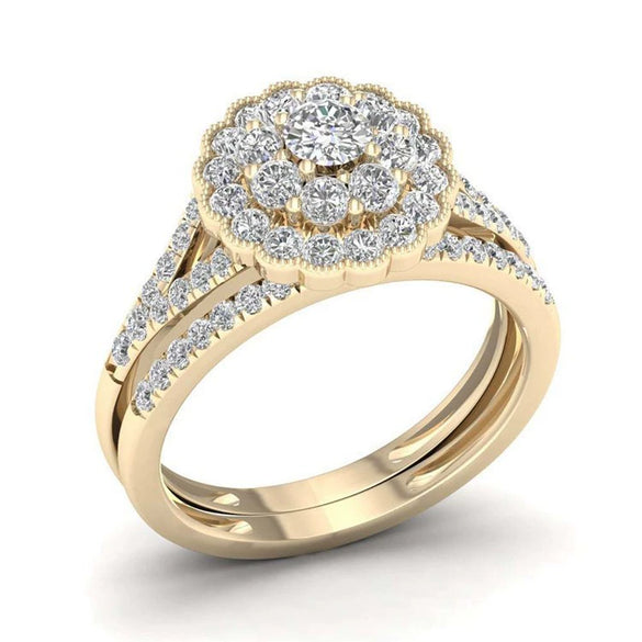 Gold Tone Geometric Electroplated Metal Ring Set Two Piece Unisex Minimalist Jewelry Accessories Wholesale