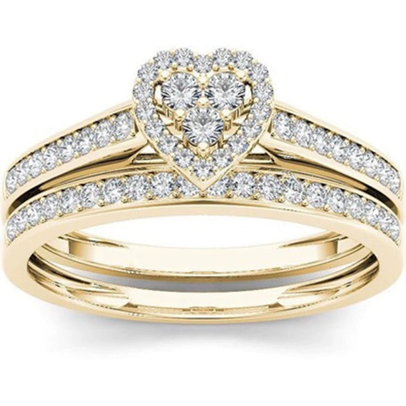 Gold Tone Geometric Electroplated Metal Ring Set Two Piece Unisex Minimalist Jewelry Accessories Wholesale