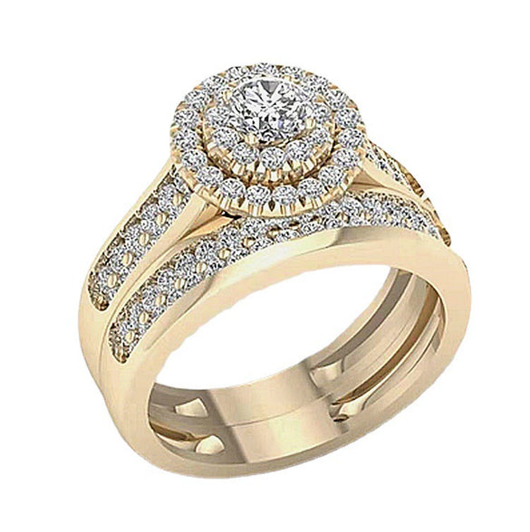 Gold Tone Geometric Electroplated Metal Ring Set Two Piece Unisex Minimalist Jewelry Accessories Wholesale