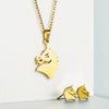 Gold Tone Geometric Love Pendant Necklace And Earrings Set In Electroplated Titanium Steel With Snake Bone Chain