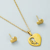 Gold Tone Geometric Love Pendant Necklace And Earrings Set In Electroplated Titanium Steel With Snake Bone Chain
