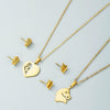 Gold Tone Geometric Love Pendant Necklace And Earrings Set In Electroplated Titanium Steel With Snake Bone Chain