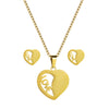 Gold Tone Geometric Love Pendant Necklace And Earrings Set In Electroplated Titanium Steel With Snake Bone Chain