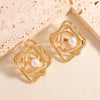 Gold Tone Geometric Statement Stud Earrings For Women Electroplated Iron Jewelry With Stainless Steel Ear Needles
