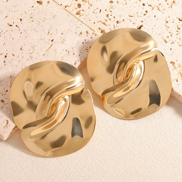 Gold Tone Geometric Statement Stud Earrings For Women Electroplated Iron Jewelry With Stainless Steel Ear Needles
