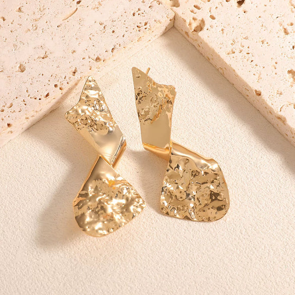 Gold Tone Geometric Statement Stud Earrings For Women Electroplated Iron Jewelry With Stainless Steel Ear Needles