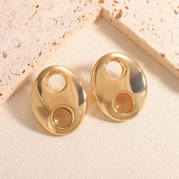 Gold Tone Geometric Statement Stud Earrings For Women Electroplated Iron Jewelry With Stainless Steel Ear Needles