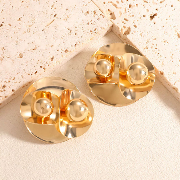 Gold Tone Geometric Statement Stud Earrings For Women Electroplated Iron Jewelry With Stainless Steel Ear Needles
