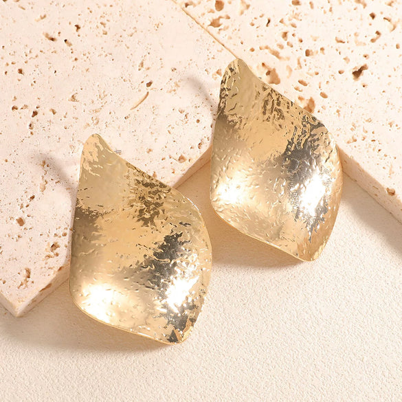 Gold Tone Geometric Statement Stud Earrings For Women Electroplated Iron Jewelry With Stainless Steel Ear Needles
