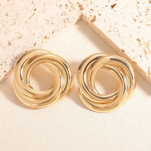 Gold Tone Geometric Statement Stud Earrings For Women Electroplated Iron Jewelry With Stainless Steel Ear Needles