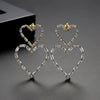 Gold Tone Hollow Double Heart Earrings With Zircon Inlay Electroplated Copper Women's Fashion Jewelry