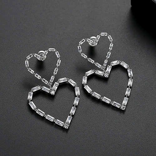 Gold Tone Hollow Double Heart Earrings With Zircon Inlay Electroplated Copper Women's Fashion Jewelry