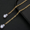 Gold Tone Iron Twisted Rope Necklace With Irregular Baroque Style Pearl Pendant Adjustable Layered Geometric Chain Jewelry For Women