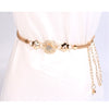 Gold Tone Metal Waist Chain Belt With Rhinestone Accents Alloy Buckle Hook Closure And Floral Punk Streetwear Style