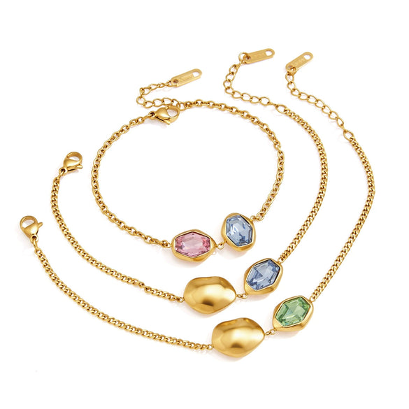 Gold Tone Plated Stainless Steel Geometric Layered Bracelet For Women Hypoallergenic Fashion Jewelry