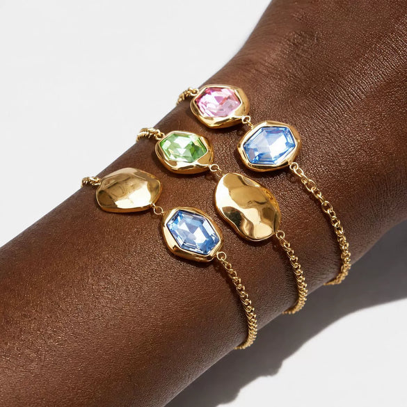 Gold Tone Plated Stainless Steel Geometric Layered Bracelet For Women Hypoallergenic Fashion Jewelry