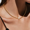 Gold Tone Plated Stainless Steel Rice Grain Beaded Necklace With Irregular Geometric Imitation Pearl Pendant For Women
