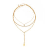 Gold Tone Stainless Steel Geometric Punk Necklace With Square Zircon Pendant Layered Chain Design And Vacuum Electroplated Finish