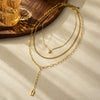 Gold Tone Stainless Steel Geometric Punk Necklace With Square Zircon Pendant Layered Chain Design And Vacuum Electroplated Finish
