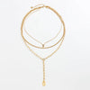 Gold Tone Stainless Steel Geometric Punk Necklace With Square Zircon Pendant Layered Chain Design And Vacuum Electroplated Finish