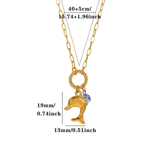 Gold Tone Stainless Steel Ocean Animal Pendant Necklace With Seahorse Conch Starfish And Faux Pearl On An Adjustable Olink Chain