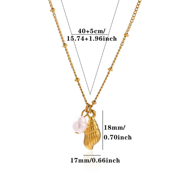 Gold Tone Stainless Steel Ocean Animal Pendant Necklace With Seahorse Conch Starfish And Faux Pearl On An Adjustable Olink Chain