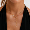 Gold Tone Stainless Steel Wave Tassel Necklace With Zircon Embellishment And Geometric Y Shaped Pendant For Women