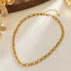 Gold Tone Vacuum Electroplated Stainless Steel Chain Necklace With Geometric Clasp Minimalist Punk Style