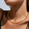 Gold Tone Vacuum Electroplated Stainless Steel Chain Necklace With Geometric Clasp Minimalist Punk Style