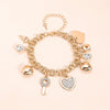 Gold Tone Zinc Alloy Key Lock And Heart Bracelet With Diamond Detail Electroplated Light Luxury Jewelry For Women And Men