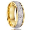 Gold Tungsten Ring With Spherical Meteorite Inlay And Silver Thread Minimalist Geometric Unisex Wedding Band