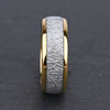 Gold Tungsten Ring With Spherical Meteorite Inlay And Silver Thread Minimalist Geometric Unisex Wedding Band