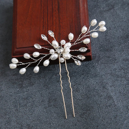 Golden  Bride Female Headwear Handmade U-Row Hair Fork Leaf Hair Accessories Wedding Plate Hair Accessories Hair Accessories Hair Fork Hairpin