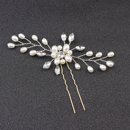 Golden  Bride Female Headwear Handmade U-Row Hair Fork Leaf Hair Accessories Wedding Plate Hair Accessories Hair Accessories Hair Fork Hairpin