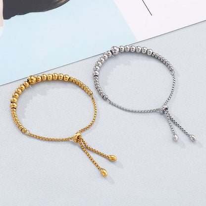 Golden Round Beaded Stainless Steel Adjustable Bracelet Wholesale Gooddiy