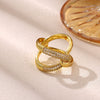 Goldplated Brass Geometric Ring With Synthetic Zircon Accents Twotone Twisted Open Band Adjustable Minimalist Jewelry For Women And Men
