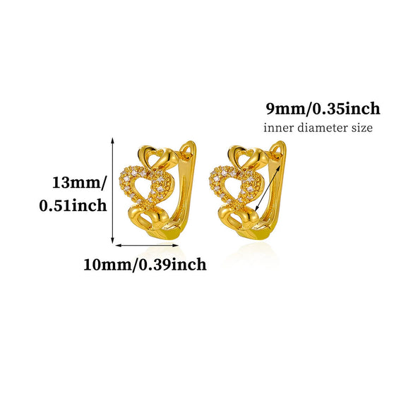 Goldplated Copper Heartshaped Zircon Earrings With Hollow Doubleheart Design Minimalist Clipon Women's Jewelry